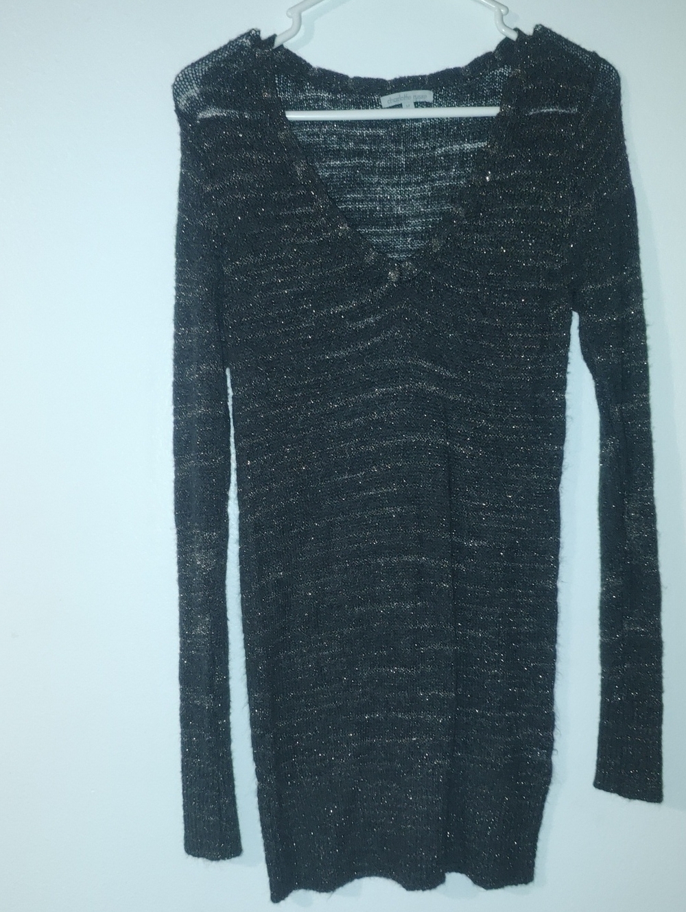 Charlotte Russe Metallic Charcoal V-Neck Sweater